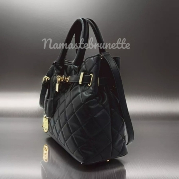 NWT $99 Badgley Mischka Mini Diamond Quilted Tote With Front Lock - Picture 3 of 15